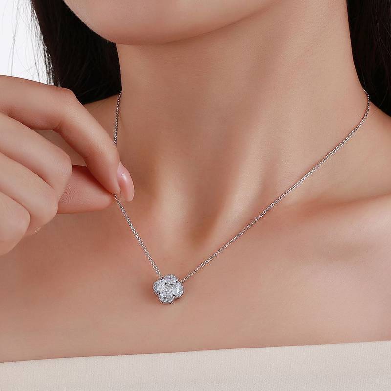 SN0243502款S925银镀18K金Moissanite四叶草Necklace1.67ct