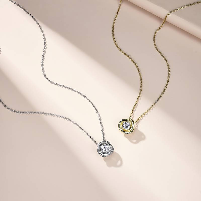 SP0122807款S925银镀18K金莫桑钻幸福环绕项链0.5ct