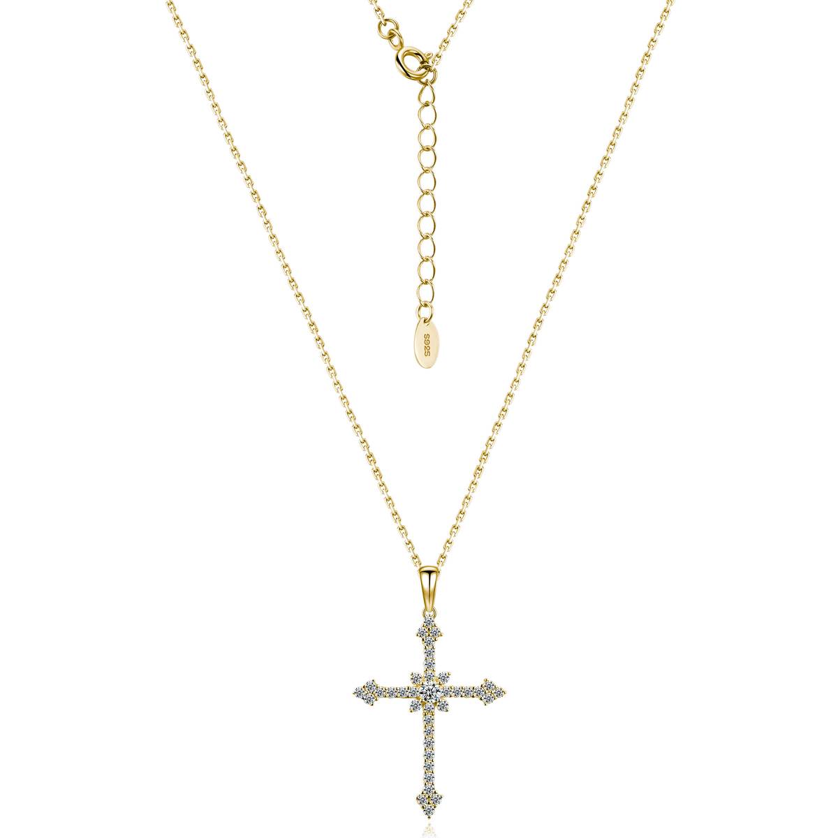 SP0523102款S925银镀18K金Moissanite十字架Necklace0.6ct