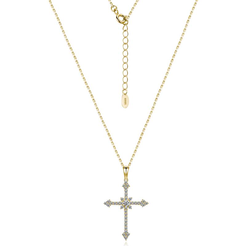 SP0523102款S925银镀18K金Moissanite十字架Necklace0.6ct
