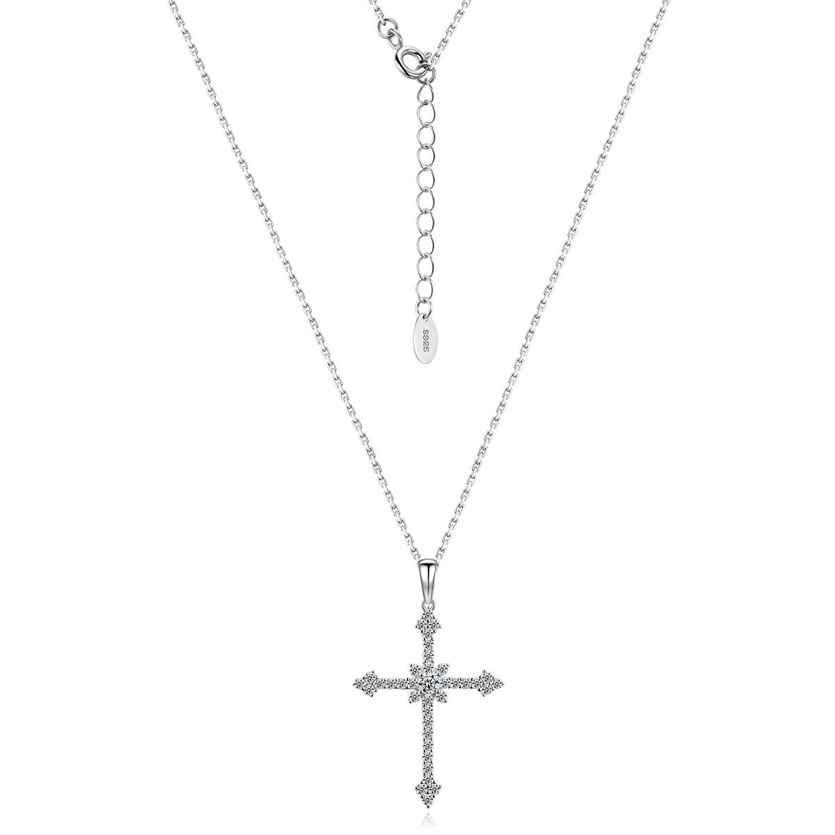 SP0523102款S925银镀18K金Moissanite十字架Necklace0.6ct