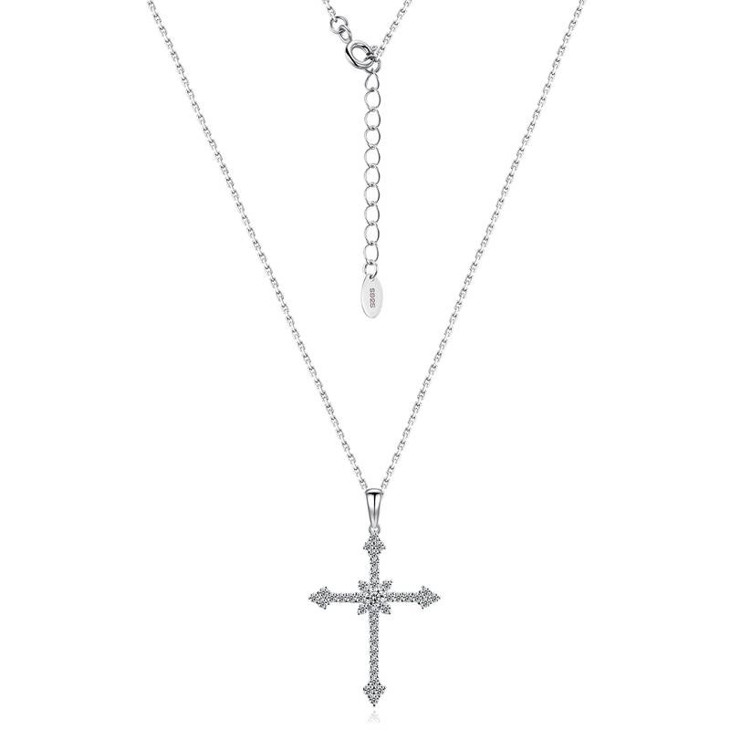 SP0523102款S925银镀18K金Moissanite十字架Necklace0.6ct