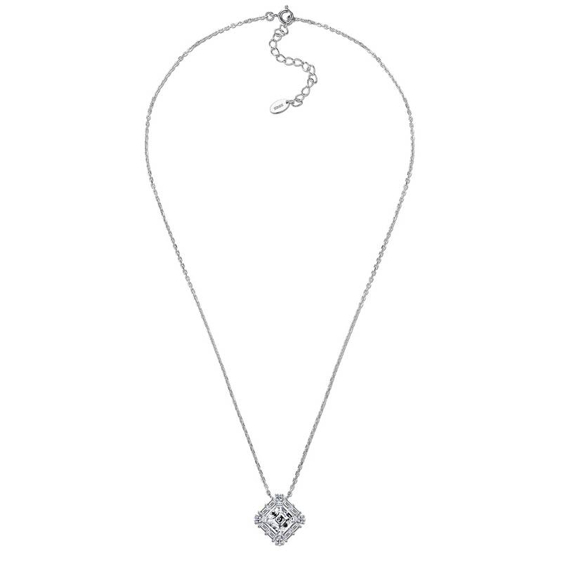 SN0221302款S925银镀18K金Moissanite甜蜜方糖Necklace2.76ct