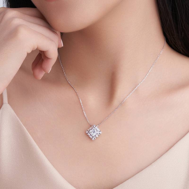 SN0221302款S925银镀18K金Moissanite甜蜜方糖Necklace2.76ct