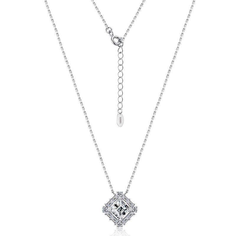 SN0221302款S925银镀18K金Moissanite甜蜜方糖Necklace2.76ct