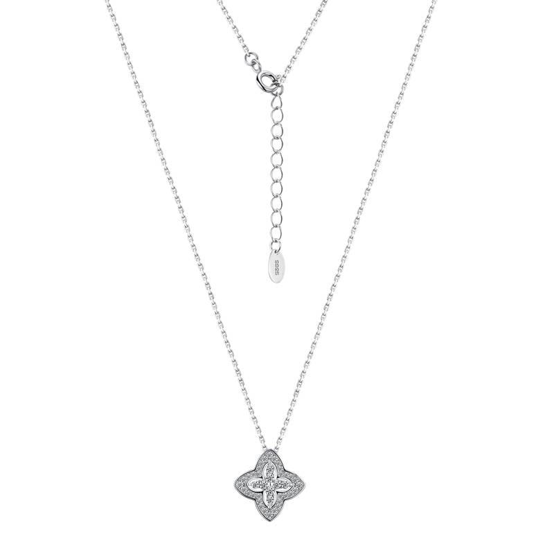 SN0249103款S925银镀18K金Moissanite双面两戴四叶花Necklace0.53ct