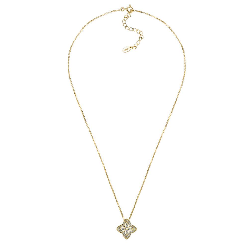 SN0249103款S925银镀18K金Moissanite双面两戴四叶花Necklace0.53ct