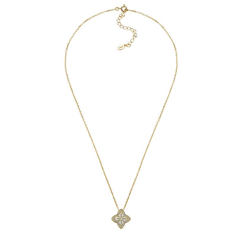 SN0249103款S925银镀18K金Moissanite双面两戴四叶花Necklace0.53ct