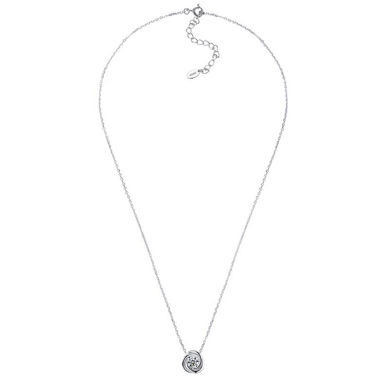 SP0122807款S925银镀18K金莫桑钻幸福环绕项链0.5ct