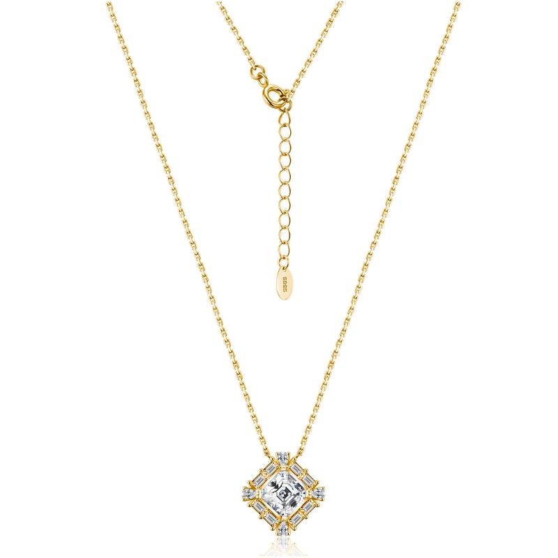 SN0221302款S925银镀18K金Moissanite甜蜜方糖Necklace2.76ct