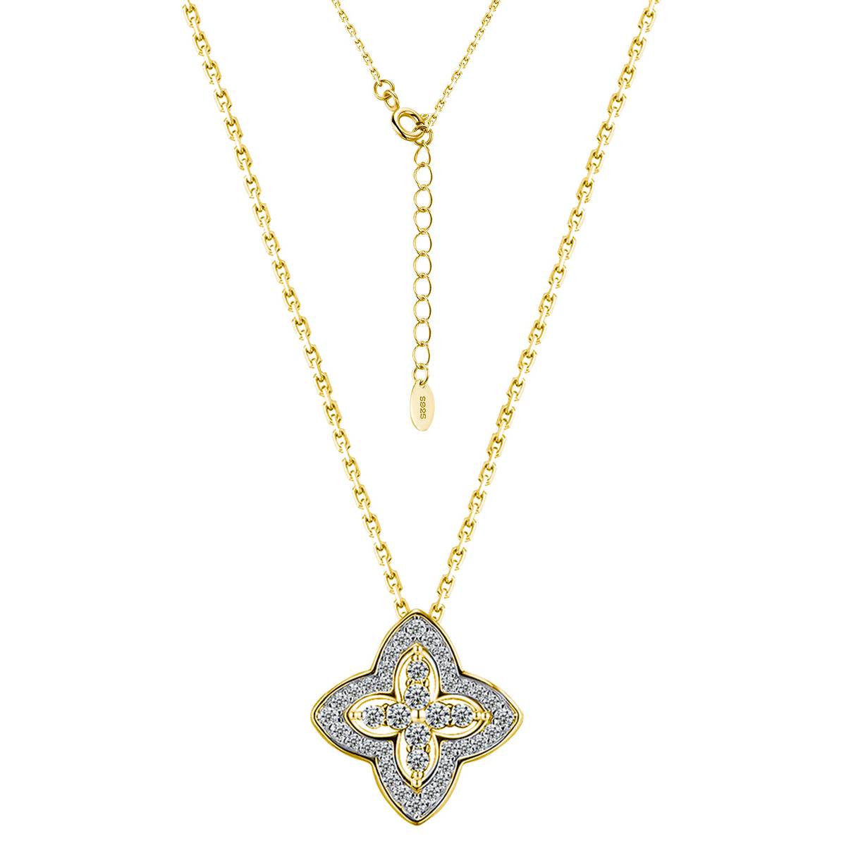 SN0249103款S925银镀18K金Moissanite双面两戴四叶花Necklace0.53ct