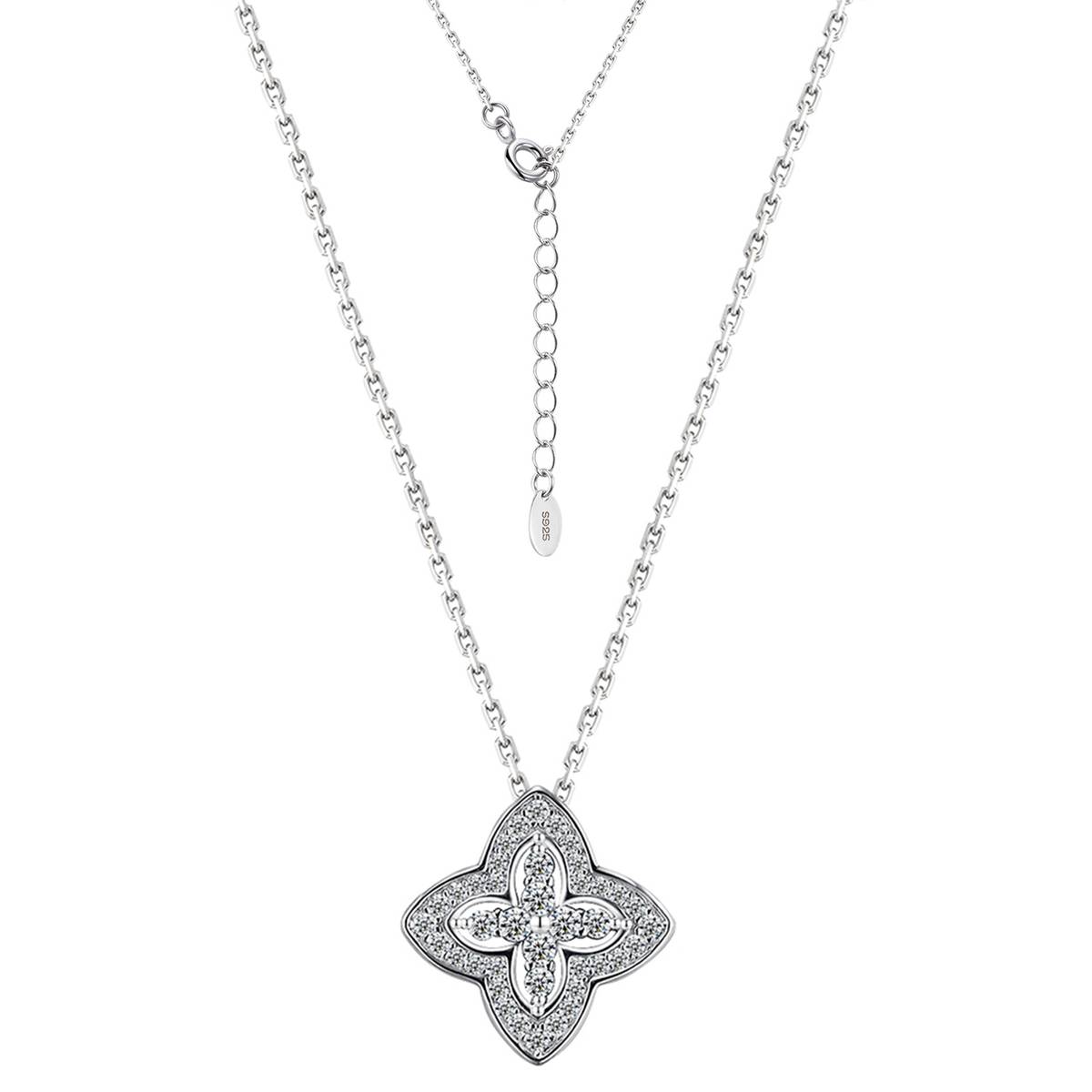SN0249103款S925银镀18K金Moissanite双面两戴四叶花Necklace0.53ct