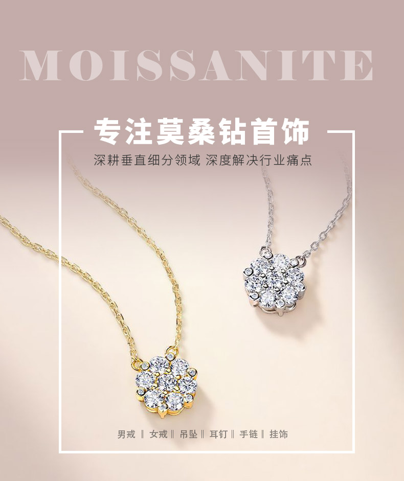 SN0243802款S925银镀18K金莫桑钻花团锦簇项链0.74ct - 1