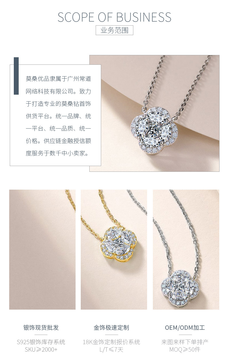 SN0243502款S925银镀18K金莫桑钻四叶草项链1.67ct - 3