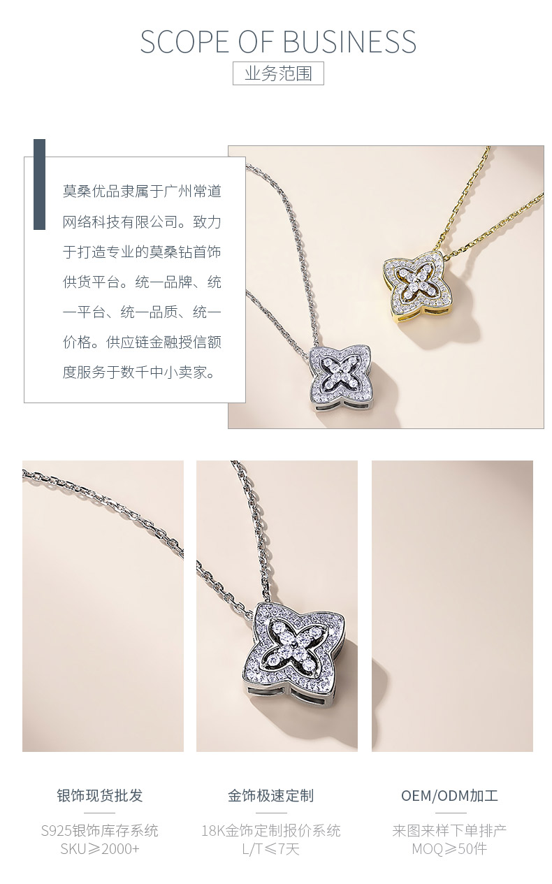 SN0249103款S925银镀18K金莫桑钻双面两戴四叶花项链0.53ct - 3