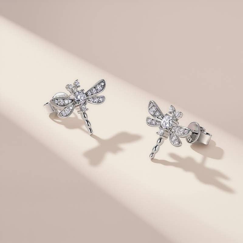 SE0737803款S925银镀18K金Moissanite小蜻蜓耳环0.5ct
