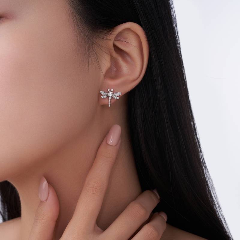 SE0737803款S925银镀18K金Moissanite小蜻蜓耳环0.5ct