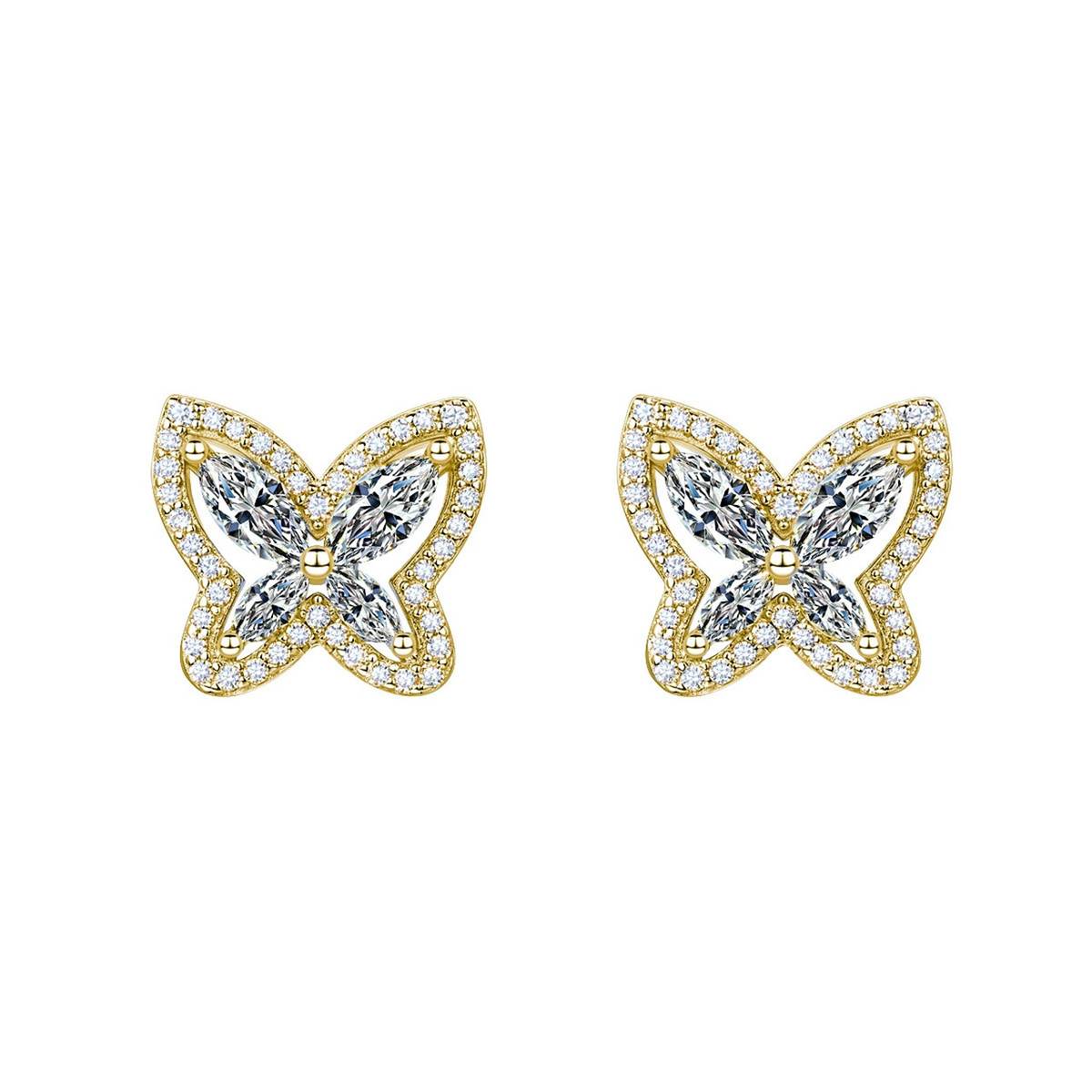 SE0761103款S925银镀18K金Moissanite蝴蝶Stud Earring2.0ct