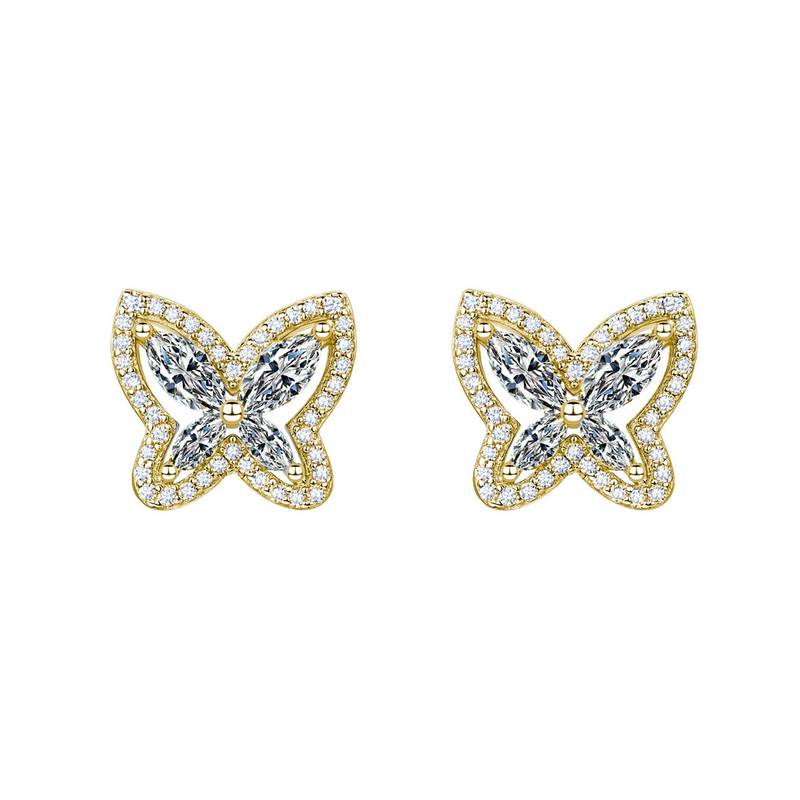 SE0761103款S925银镀18K金Moissanite蝴蝶Stud Earring2.0ct
