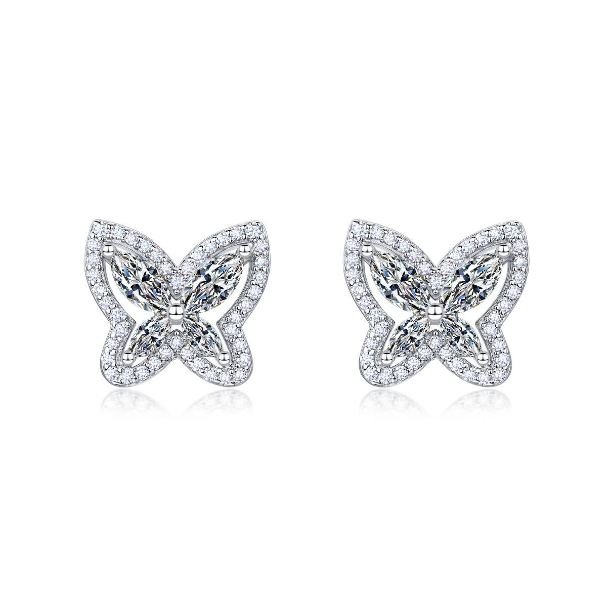 SE0761103款S925银镀18K金Moissanite蝴蝶Stud Earring2.0ct