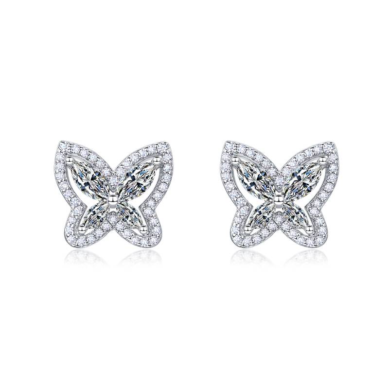 SE0761103款S925银镀18K金Moissanite蝴蝶Stud Earring2.0ct