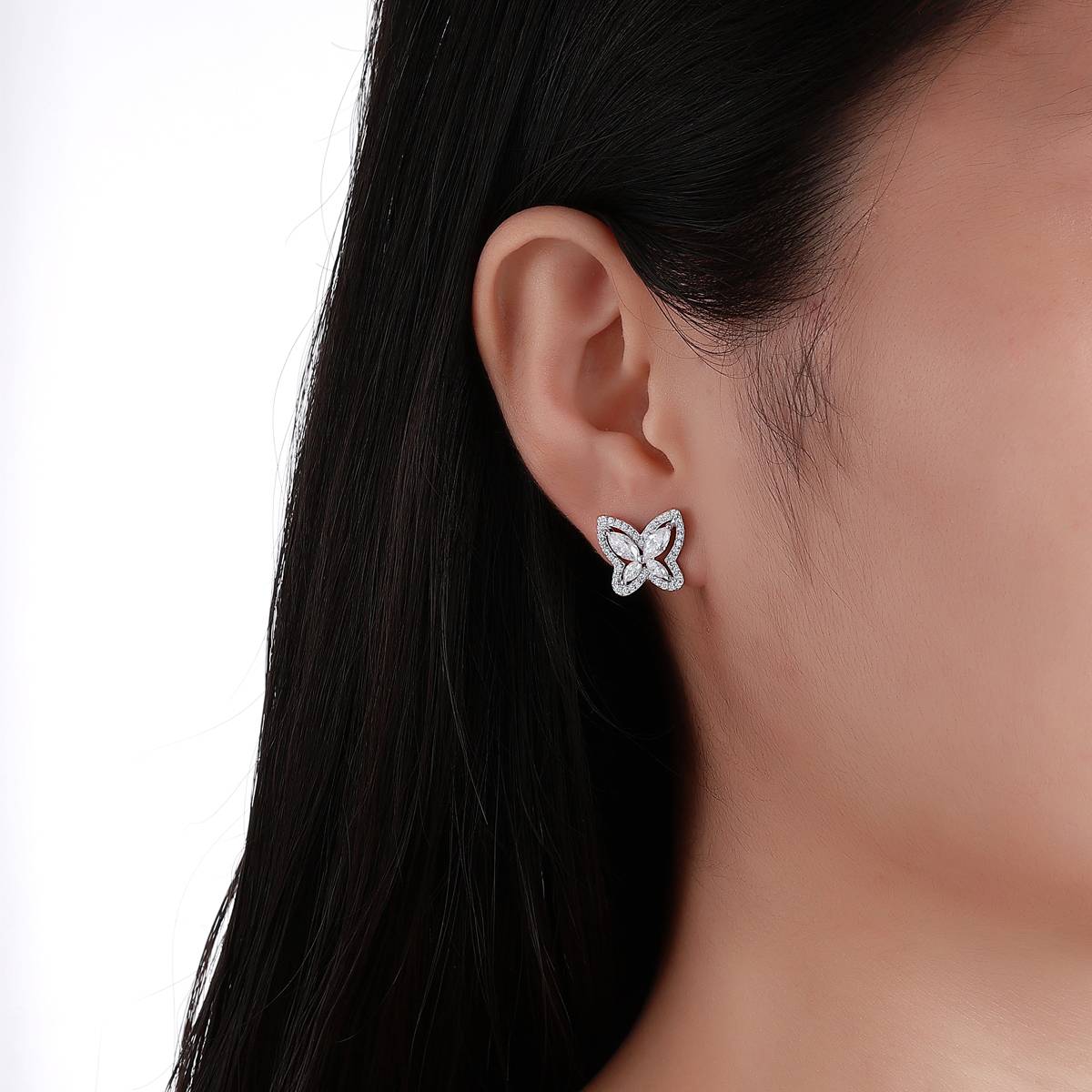 SE0761103款S925银镀18K金Moissanite蝴蝶Stud Earring2.0ct