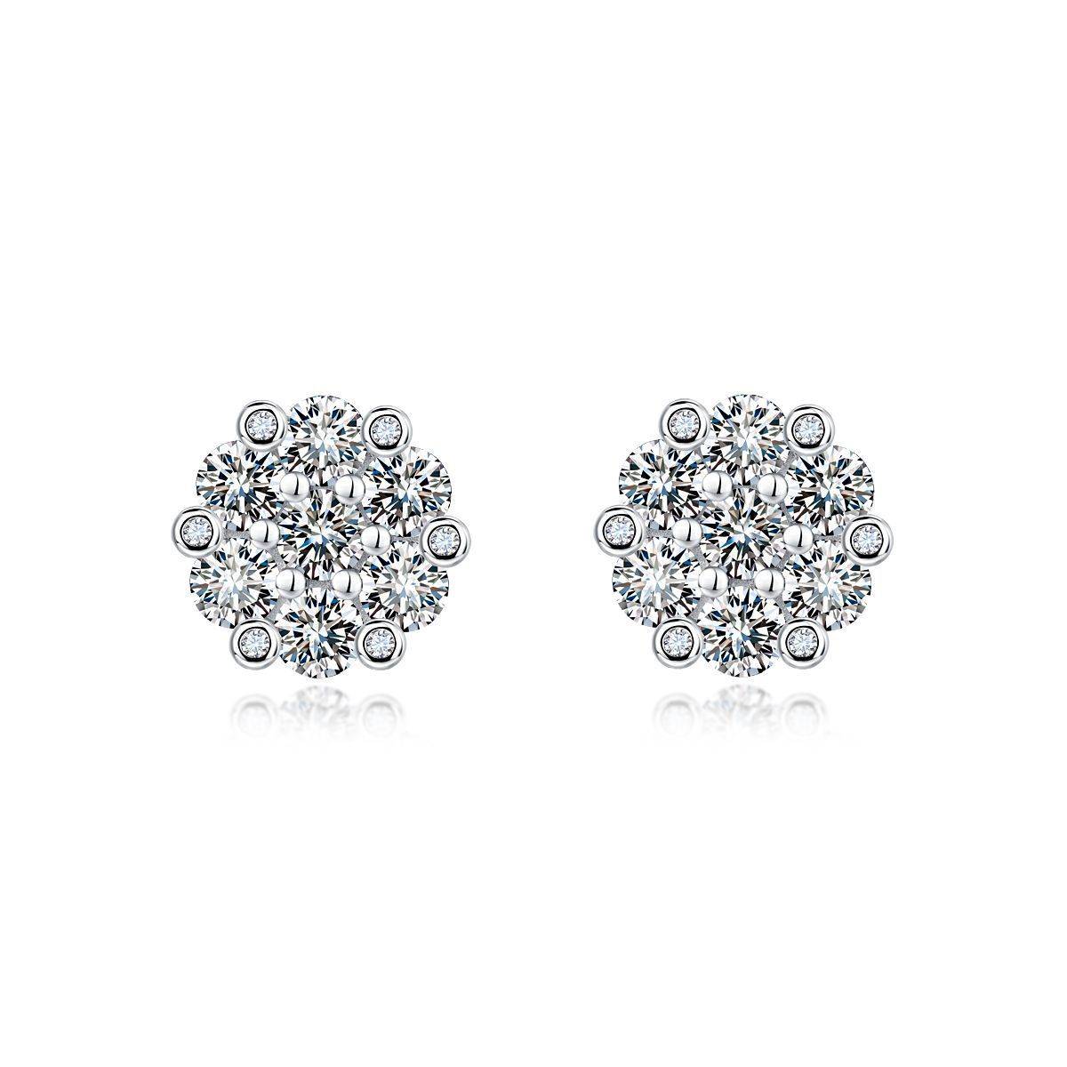 SE0126508款S925银镀18K金莫桑钻花团锦簇耳钉1.5ct