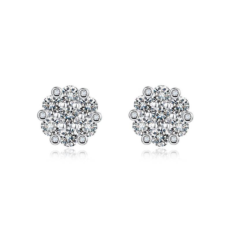 SE0126508款S925银镀18K金Moissanite花团锦簇Stud Earring1.5ct