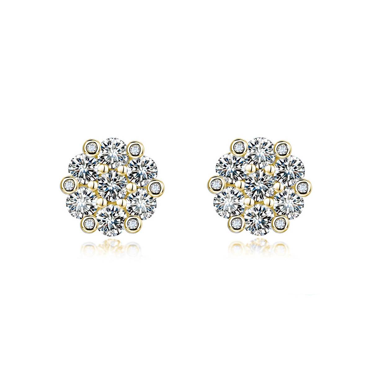 SE0126508款S925银镀18K金莫桑钻花团锦簇耳钉1.5ct