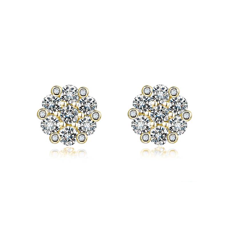 SE0126508款S925银镀18K金Moissanite花团锦簇Stud Earring1.5ct