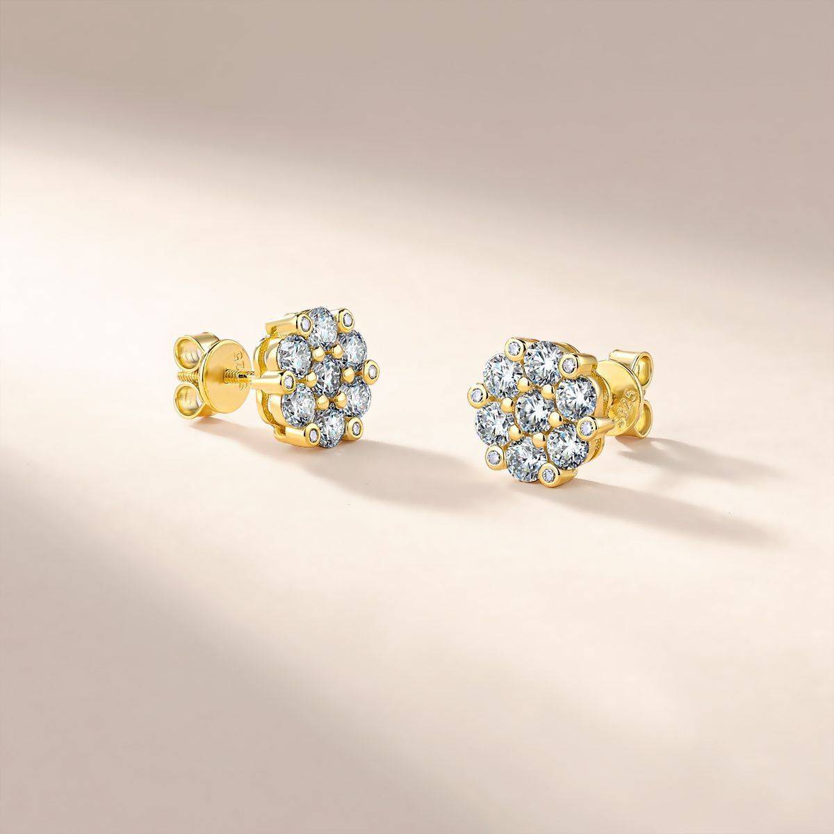 SE0126508款S925银镀18K金莫桑钻花团锦簇耳钉1.5ct