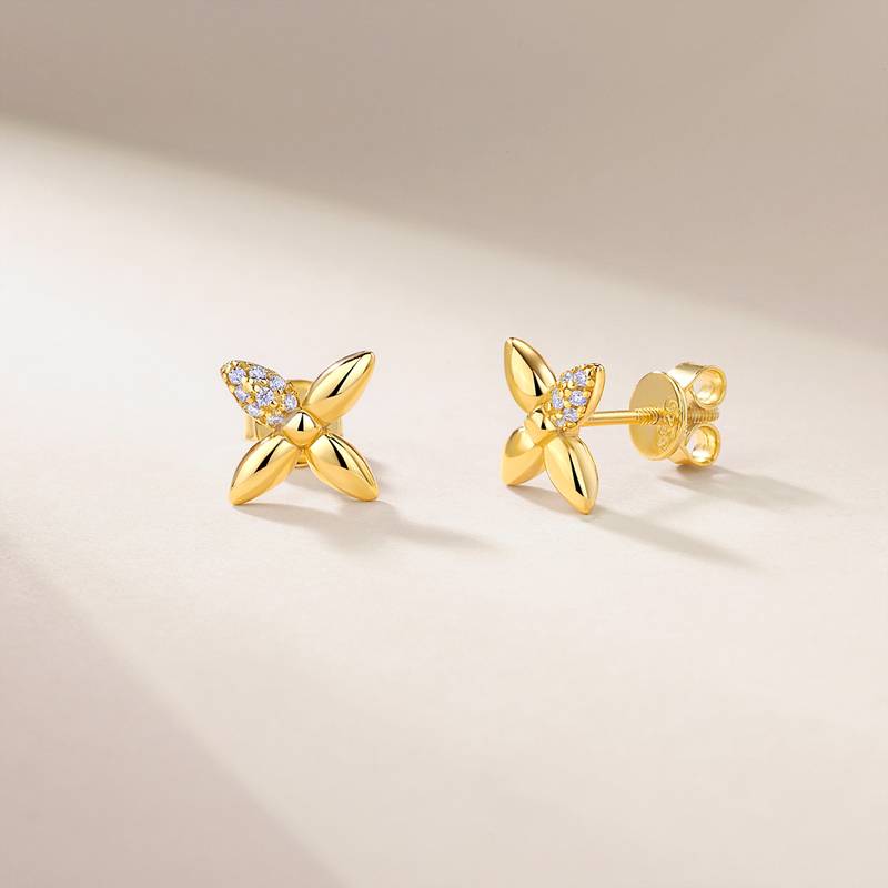 SE0752604款S925银镀18K金Moissanite饱满立体小花Stud Earring0.1ct