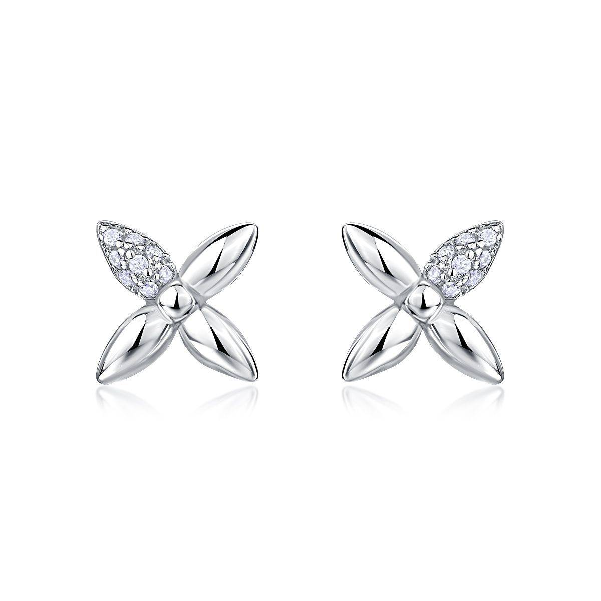 SE0752604款S925银镀18K金Moissanite饱满立体小花Stud Earring0.1ct