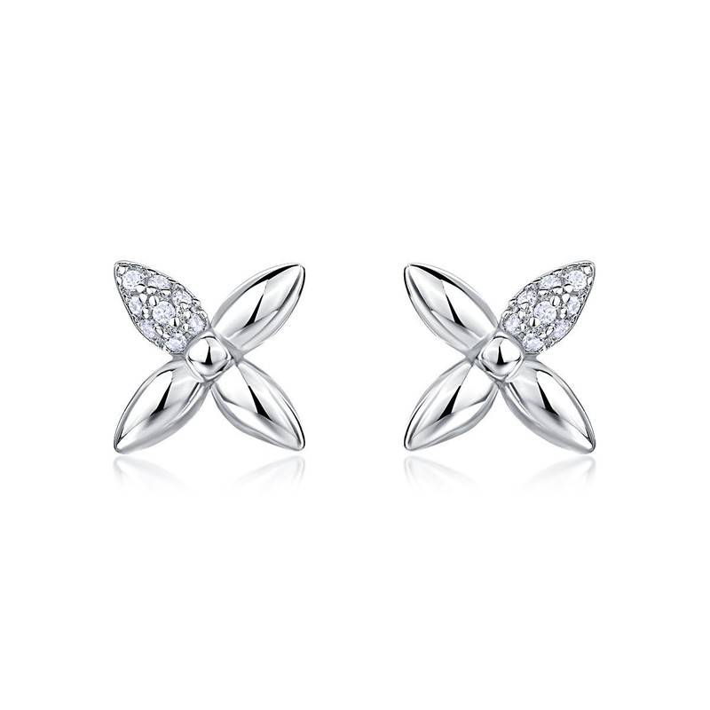 SE0752604款S925银镀18K金Moissanite饱满立体小花Stud Earring0.1ct
