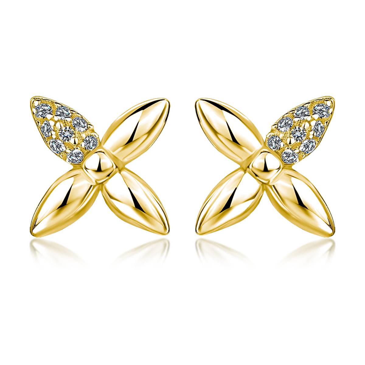 SE0752604款S925银镀18K金Moissanite饱满立体小花Stud Earring0.1ct