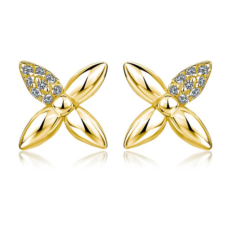 SE0752604款S925银镀18K金Moissanite饱满立体小花Stud Earring0.1ct
