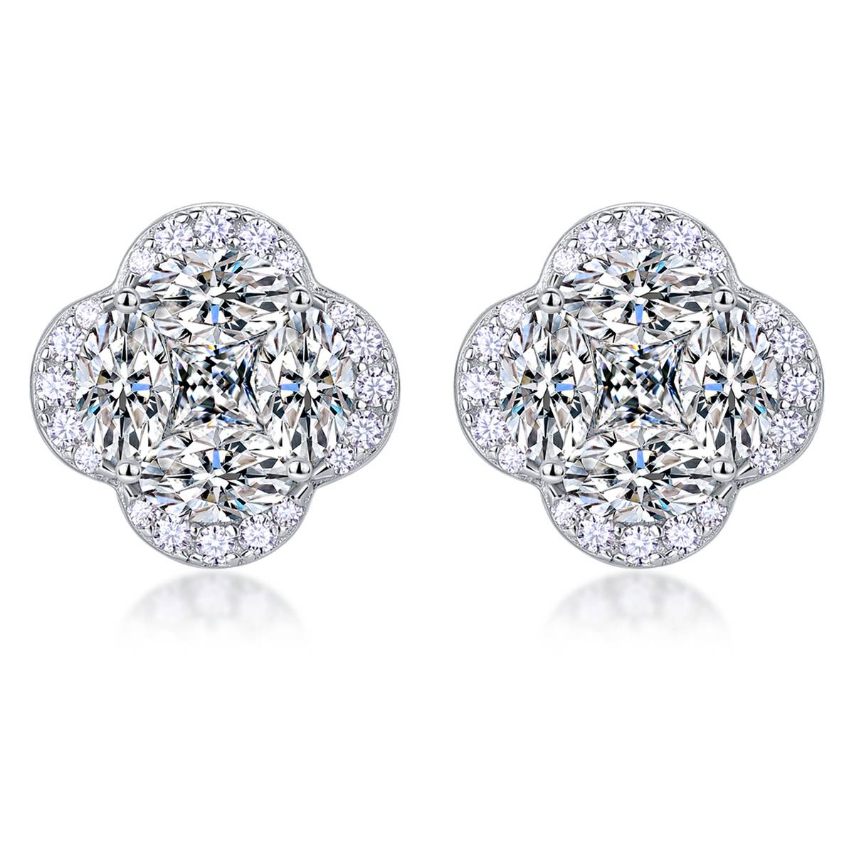 SE0758903款S925银镀18K金Moissanite四叶草Stud Earring3.3ct