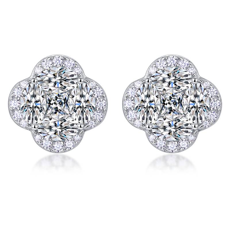 SE0758903款S925银镀18K金莫桑钻四叶草耳钉3.3ct