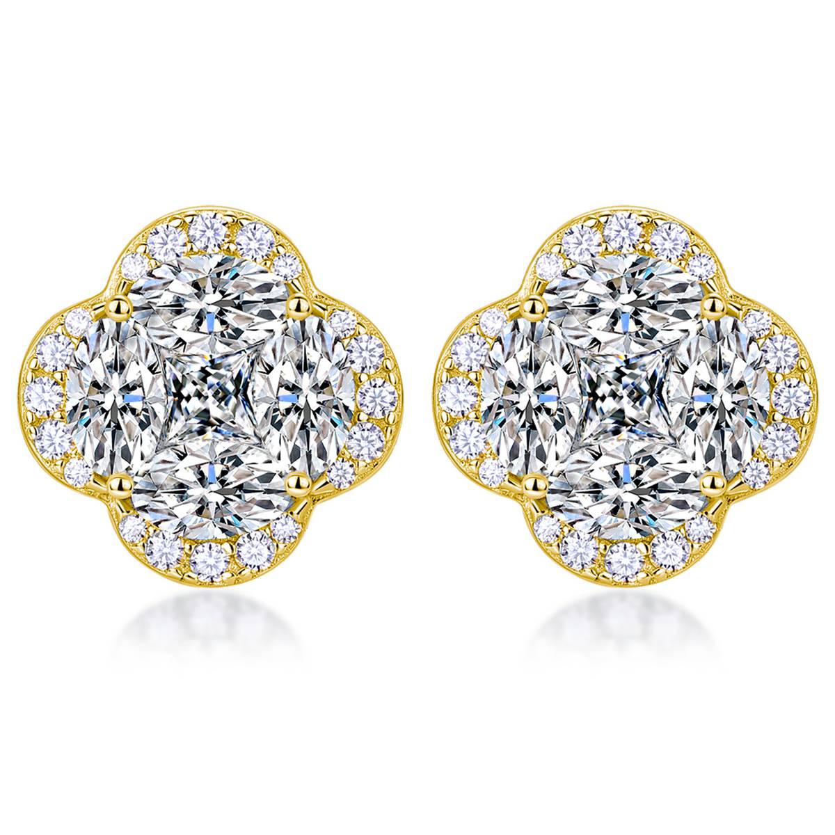 SE0758903款S925银镀18K金Moissanite四叶草Stud Earring3.3ct
