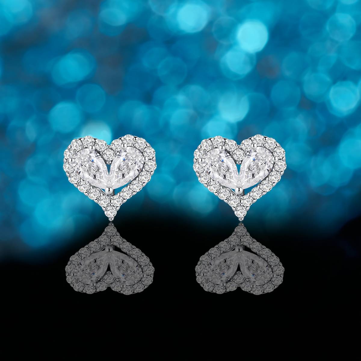 SE0692201款S925银镀18K金Moissanite相爱相伴Stud Earring1.7ct