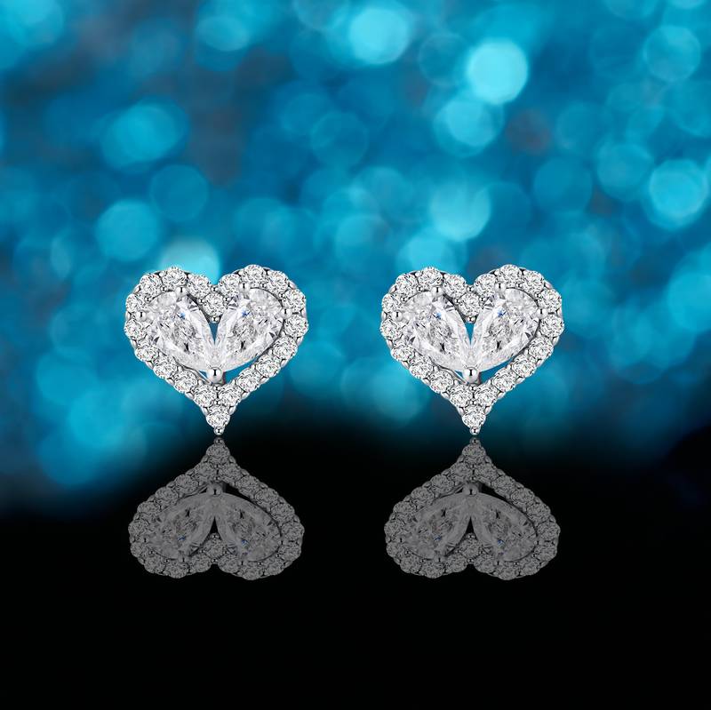SE0692201款S925银镀18K金Moissanite相爱相伴Stud Earring1.7ct