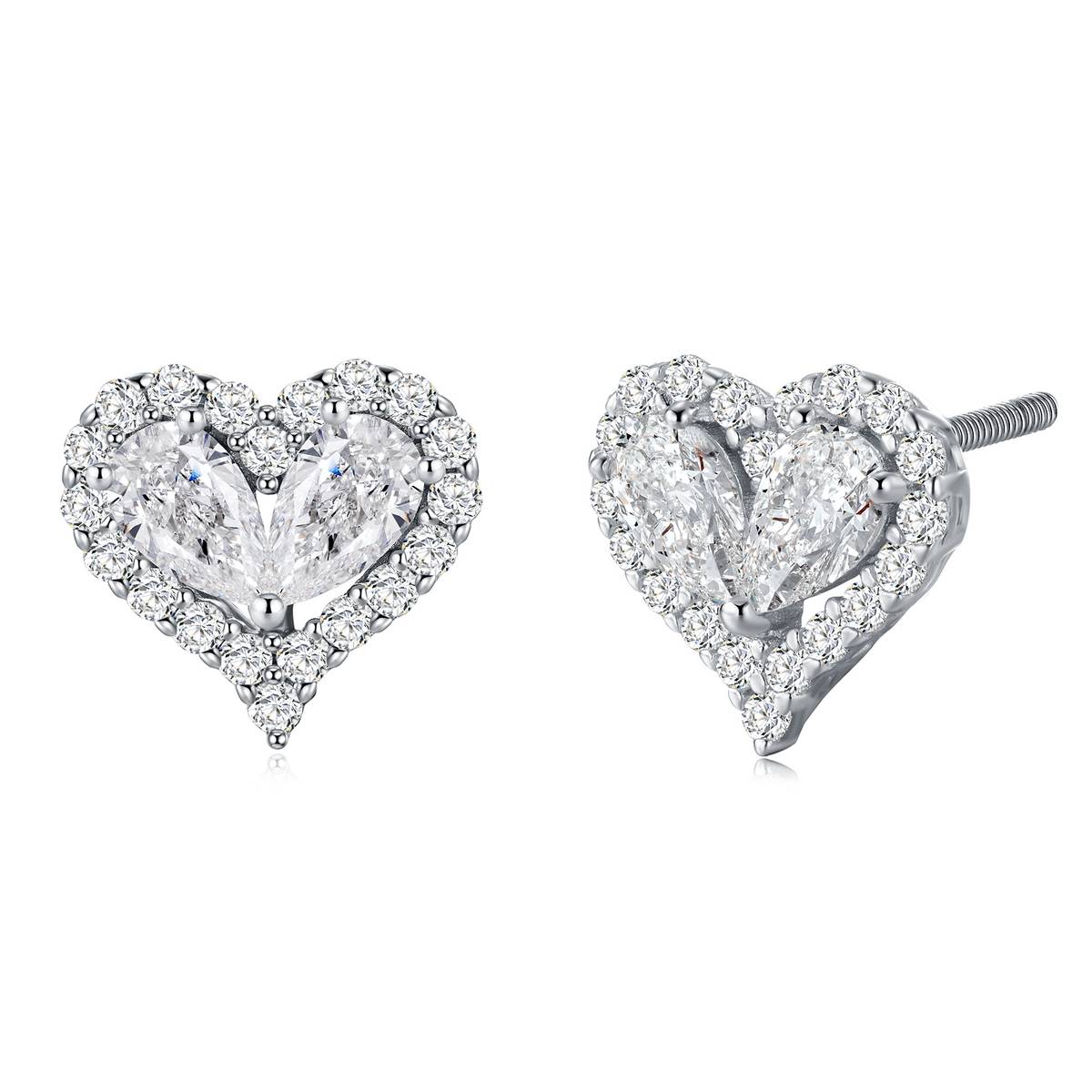 SE0692201款S925银镀18K金Moissanite相爱相伴Stud Earring1.7ct
