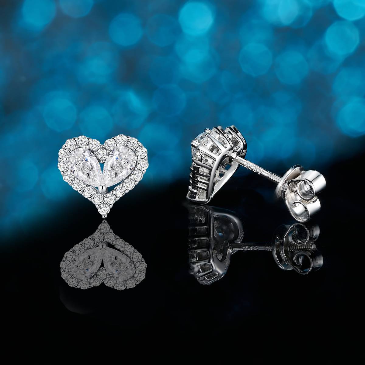 SE0692201款S925银镀18K金Moissanite相爱相伴Stud Earring1.7ct