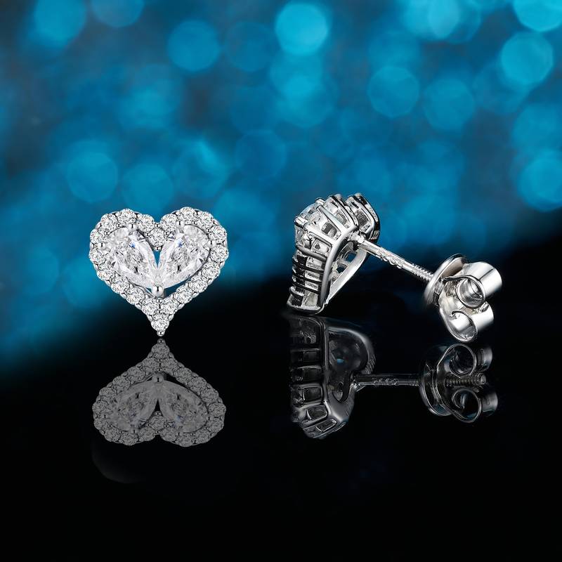 SE0692201款S925银镀18K金Moissanite相爱相伴Stud Earring1.7ct