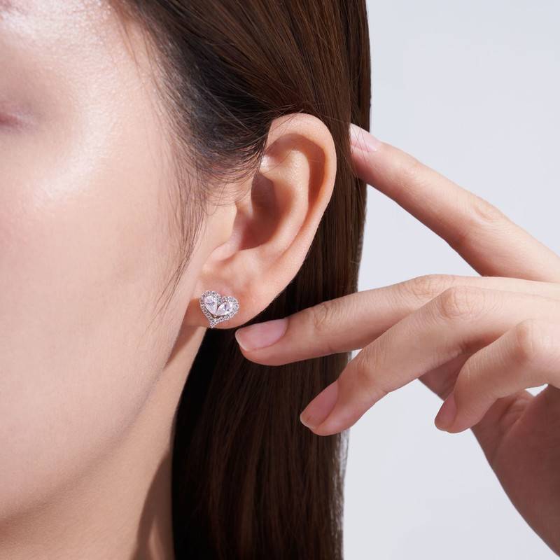 SE0692201款S925银镀18K金Moissanite相爱相伴Stud Earring1.7ct