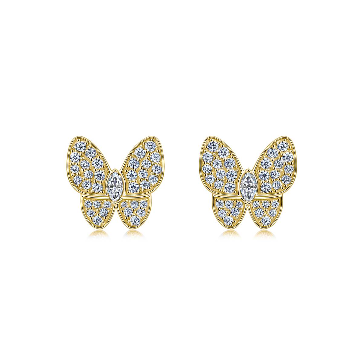 SE0739404款S925银镀18K金满镶Moissanite蝴蝶Stud Earring1.5ct