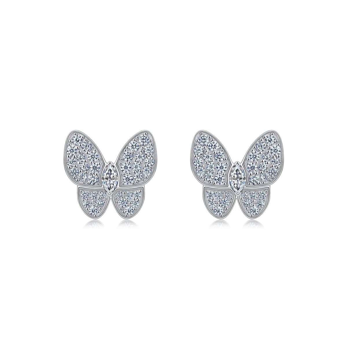 SE0739404款S925银镀18K金满镶Moissanite蝴蝶Stud Earring1.5ct