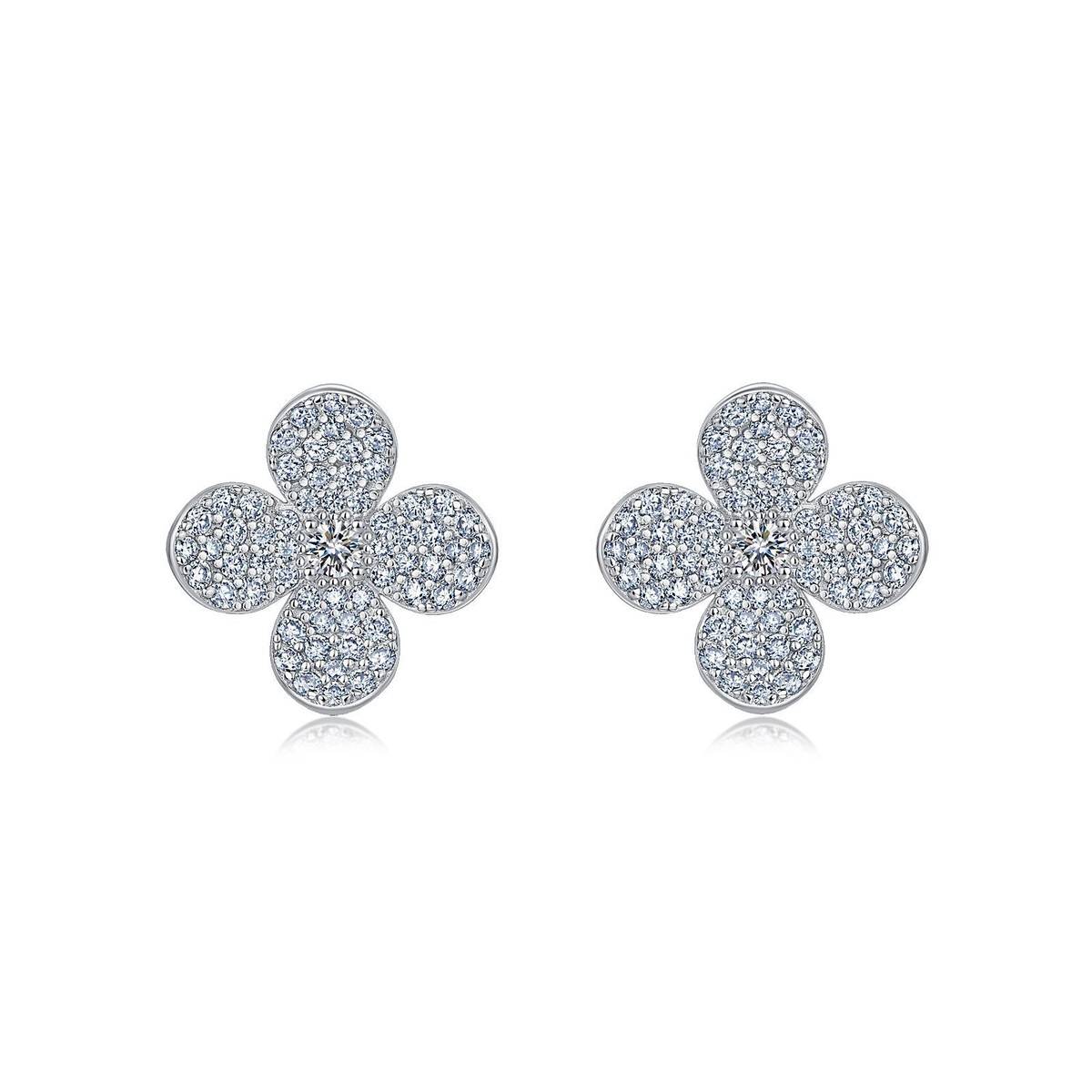 SE0757304款S925银镀18K金满镶Moissanite小花朵Stud Earring1.1ct