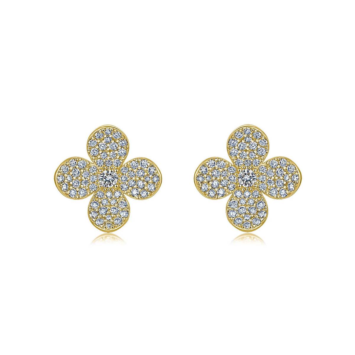 SE0757304款S925银镀18K金满镶Moissanite小花朵Stud Earring1.1ct