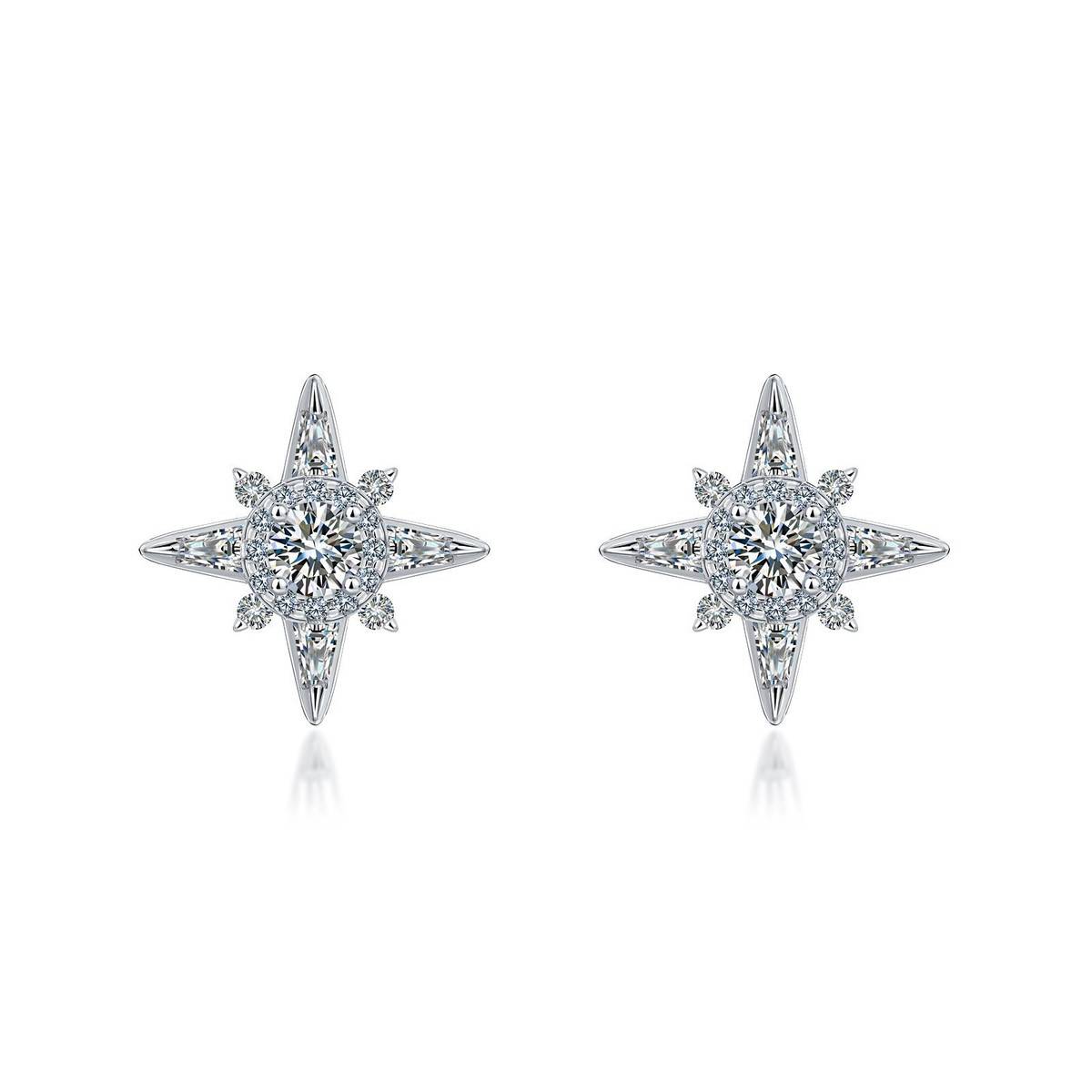 SE0757405款S925银镀18K金满镶Moissanite八芒星Stud Earring0.9ct